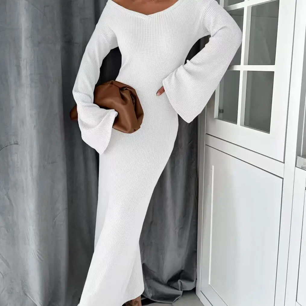 

european american sexy slim long-sleeve dress,knitted,autumn winter fashion,long black white dresses women