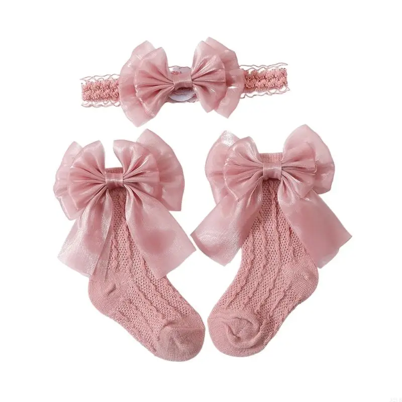 Entzückende Kombination aus Stirnband und Socken mit Schleife für Babys, dehnbar, bequemes Design, Kopfbedeckung, Socken, für – Detail 9