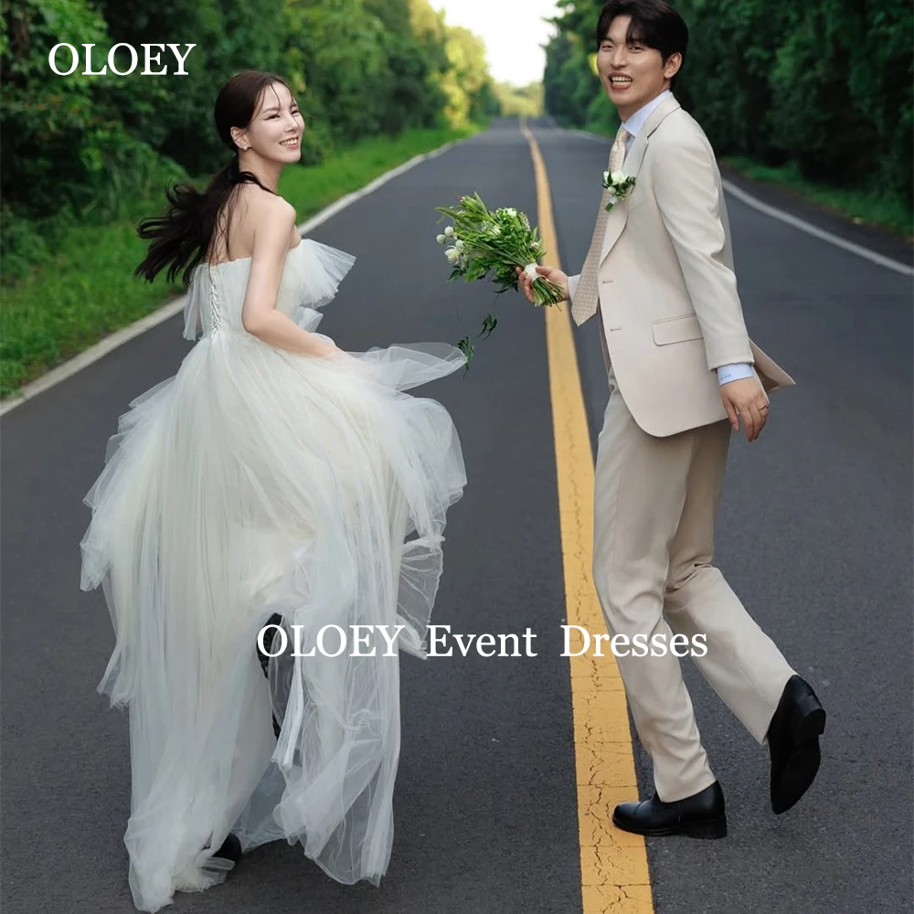 Oloey simples luz verde vestidos de casamento coreia photoshoot até o chão uma linha vestidos de noiva coloridos espartilho babados personalizado