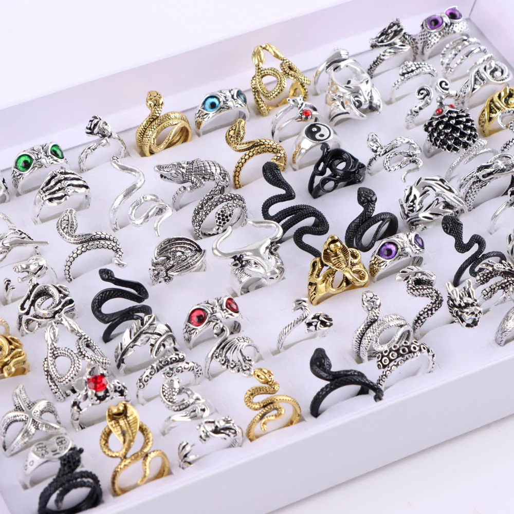 12 قطعة/الوحدة ريترو الشرير الحيوان التنين الأفعى البومة الشيطان العين المفتوحة خواتم للرجال النساء حجم قابل للتعديل مجوهرات اكسسوارات هدية حفلة #1