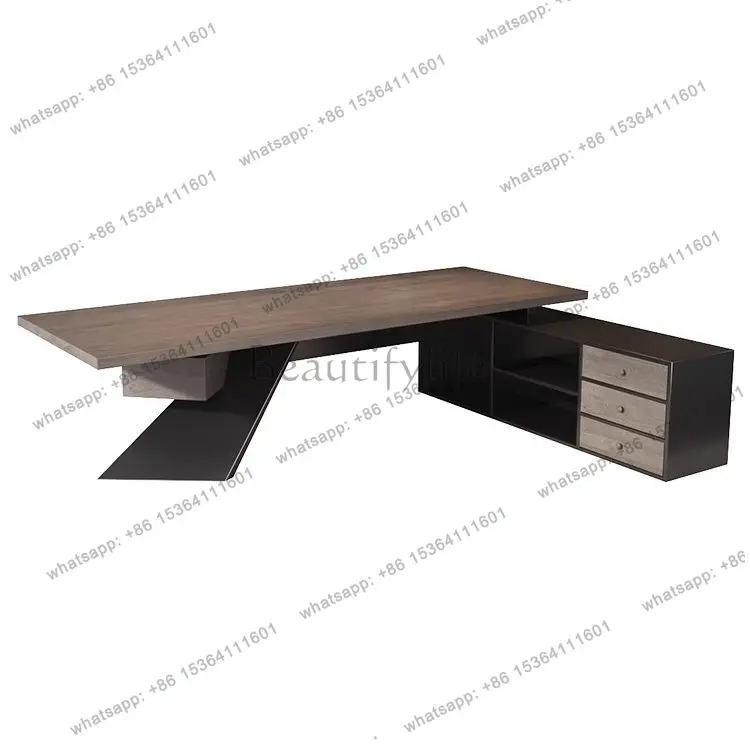 

Solid wood desk with side cabinet boss big desk simple and modern