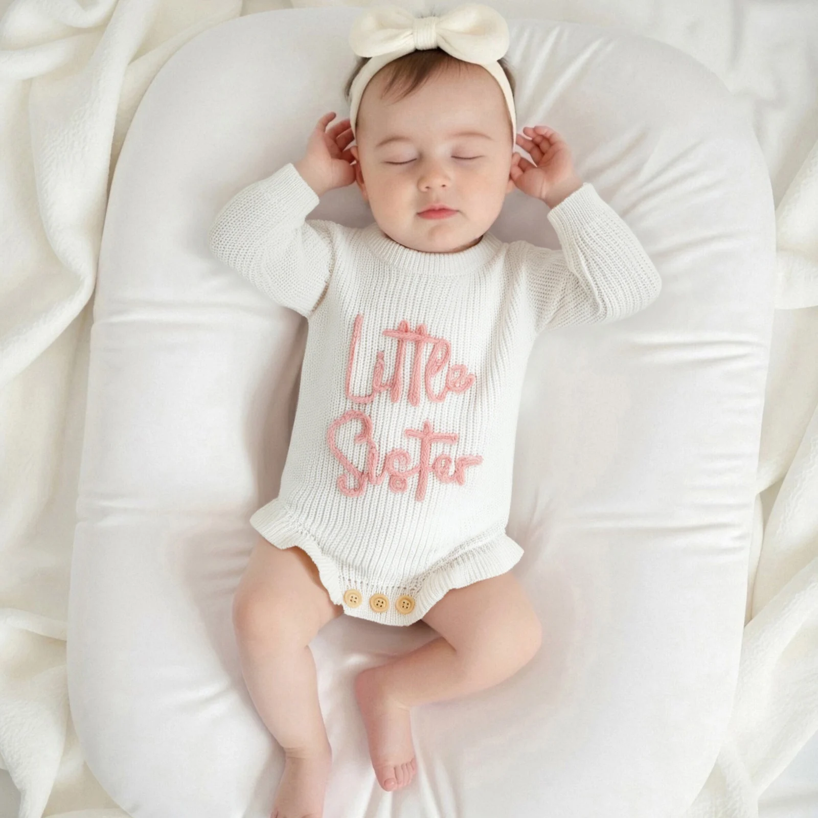 

Осенняя одежда для малышей, осенний вязаный комбинезон для девочек, свитер с длинными рукавами и вышивкой букв, круглый вырез, свитер с рюшами, комбинезон