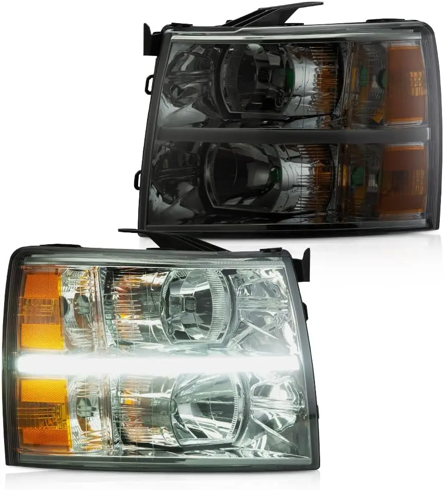 

LED Bar Headlights, Compatible With 2007-2013 Chevy Silverado 1500/2007-2014 Silverado 2500 3500 & HD Smoky Lens Chrome Housing