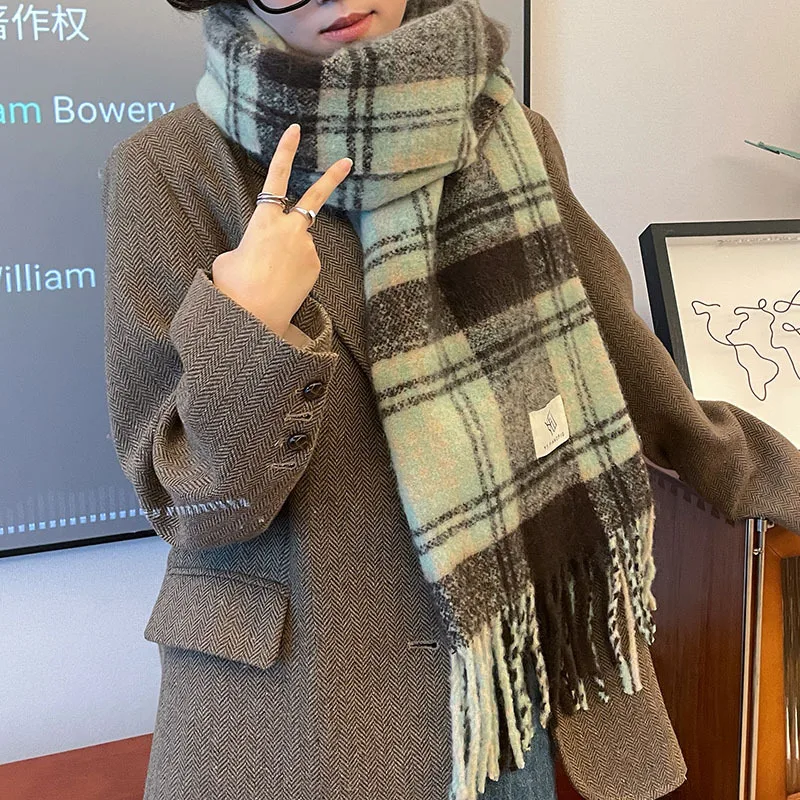 Plaid Scarf, High-end Sense Women's Autumn and Winter Imitation Cashmere Shawl Dual-purpose Thickened Warm Neck