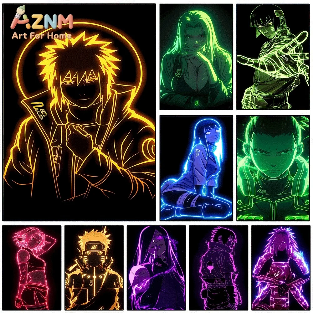 Neon Style Ninja Anime Character Canvas Wall Art Print Unframed Canvas Painting Home Decor Poster for Bedroom Living Room Nice