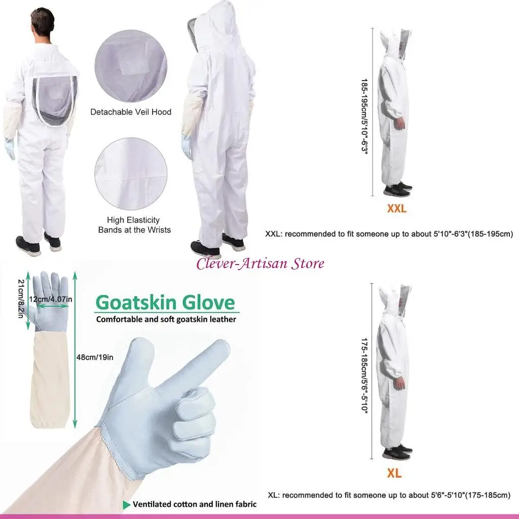 

E06B Breathable Overall Protective Beekeeping Suit with Gloves L/XL/XXL Size Beekeepers Necessary Protector Beekeeper Outfit