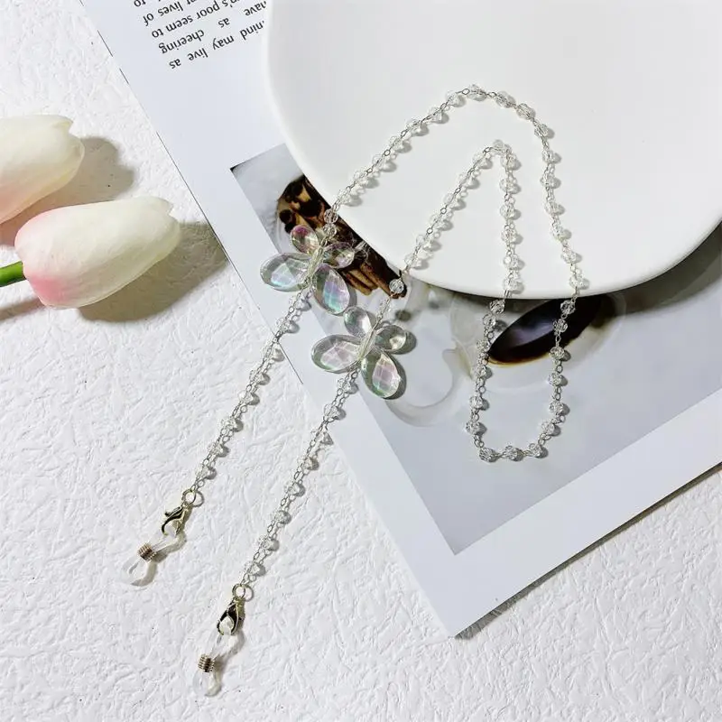 Beaded Eyeglasses Chain For Women Colorful Transparent Flower Butterfly Mask Hanging Rope Trendy Eyewear Sunglasses Accessory