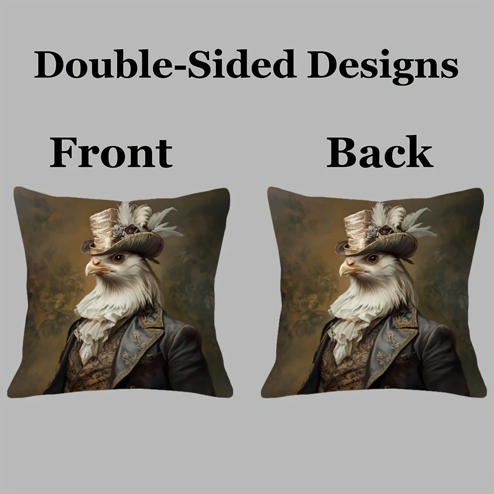 Victorian Animal Portrait Double-Sided Pillowcase, Vintage Dressed Animal Cushion Cover with Zipper, Washable Decor Case