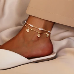 Tree of Life Pendant Multi layered Crystal Beads Stainless Steel Women's Fashion Jewelry Gift Summer Beach Party Feet Chain