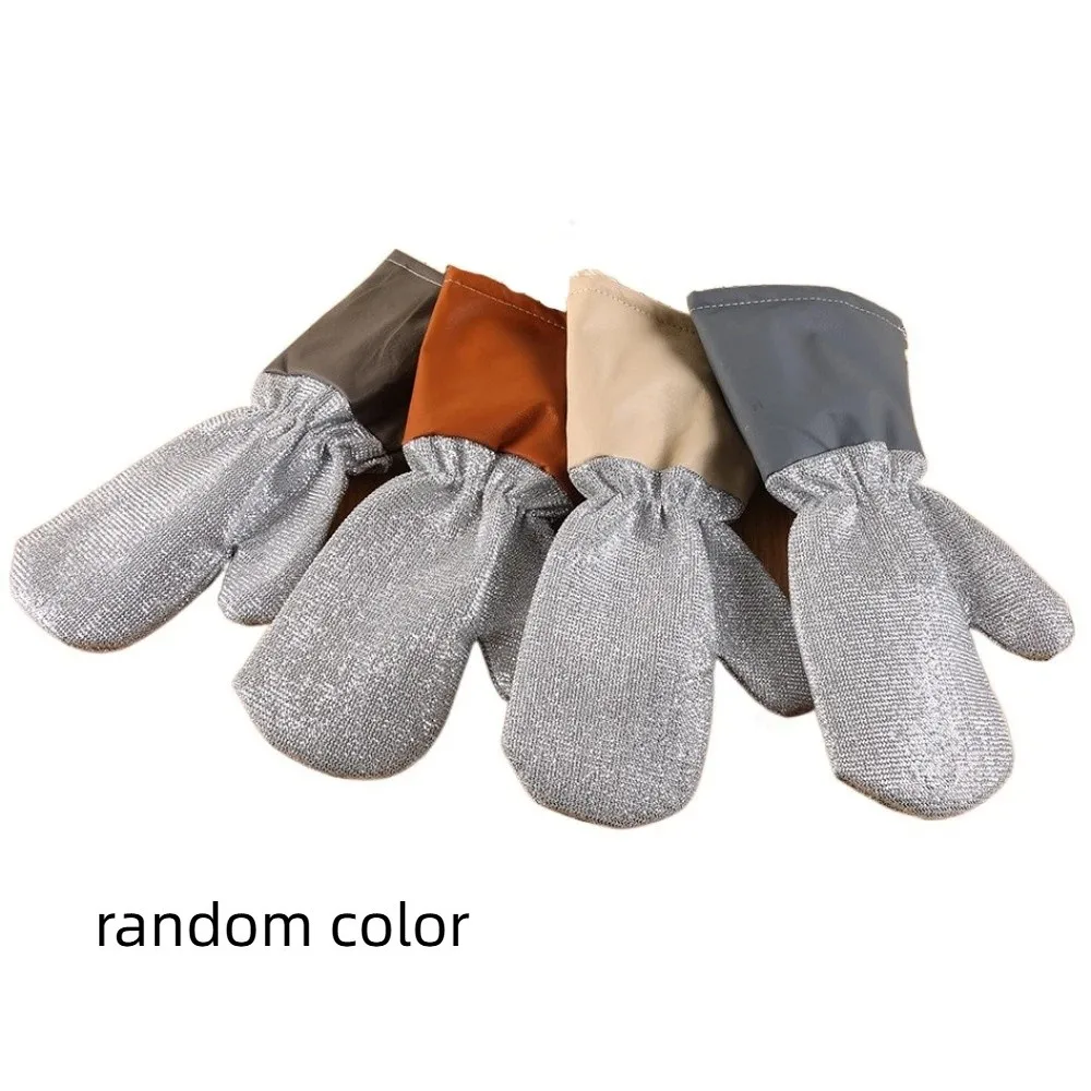

2 Pairs Extended Silver Wire Gloves Waterproof Stain Removal Cleaning Gloves Oil Removal Wear-resistant Kitchen Gloves
