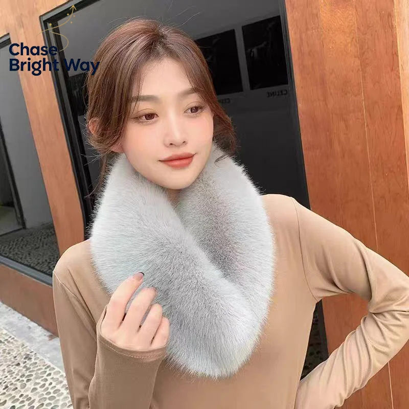 Bufanda de piel sintética, cuello de piel sintética, calentador de cuello para mujer, bufanda con cuello de piel de zorro sintética, chal grueso de felpa, chaleco de invierno para mujer.