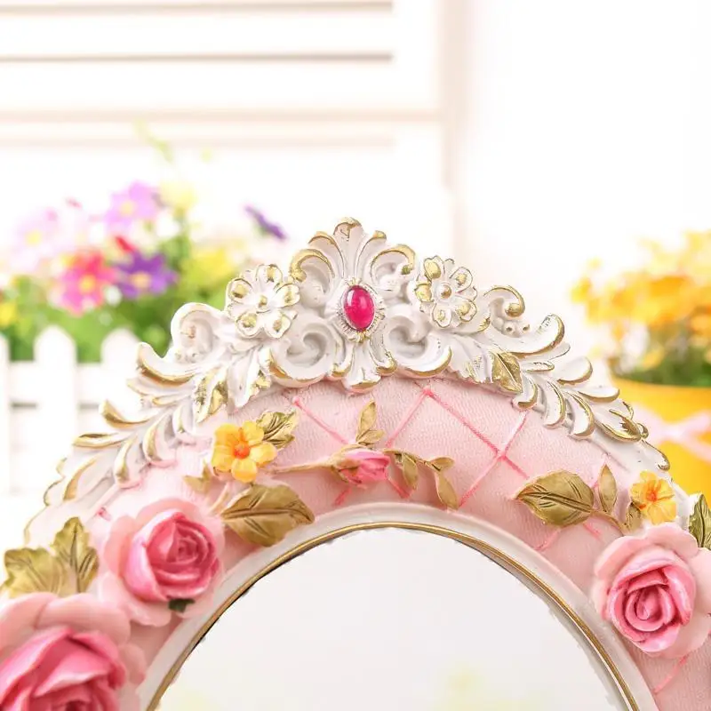 Luxury Three-Dimensional Flower Decoration Makeup Mirror, Desktop Bedroom Ins with Base, Adjustable Vanity Mirror European Light