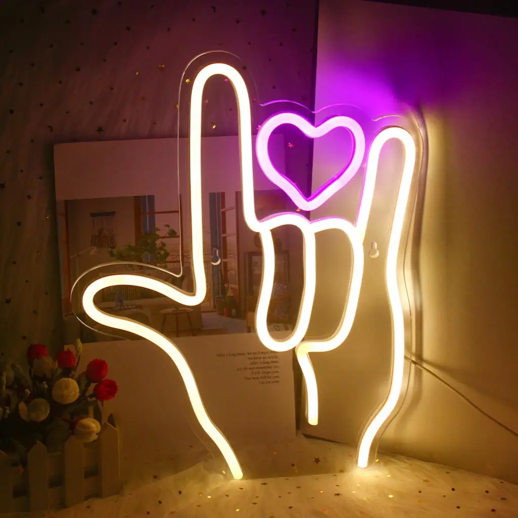 Ineonlife Finger Heart Neon Sign Finger Handmade love Finger Led Light Proposal Party BAR Luminous Lamp decoration Wedding Gifts