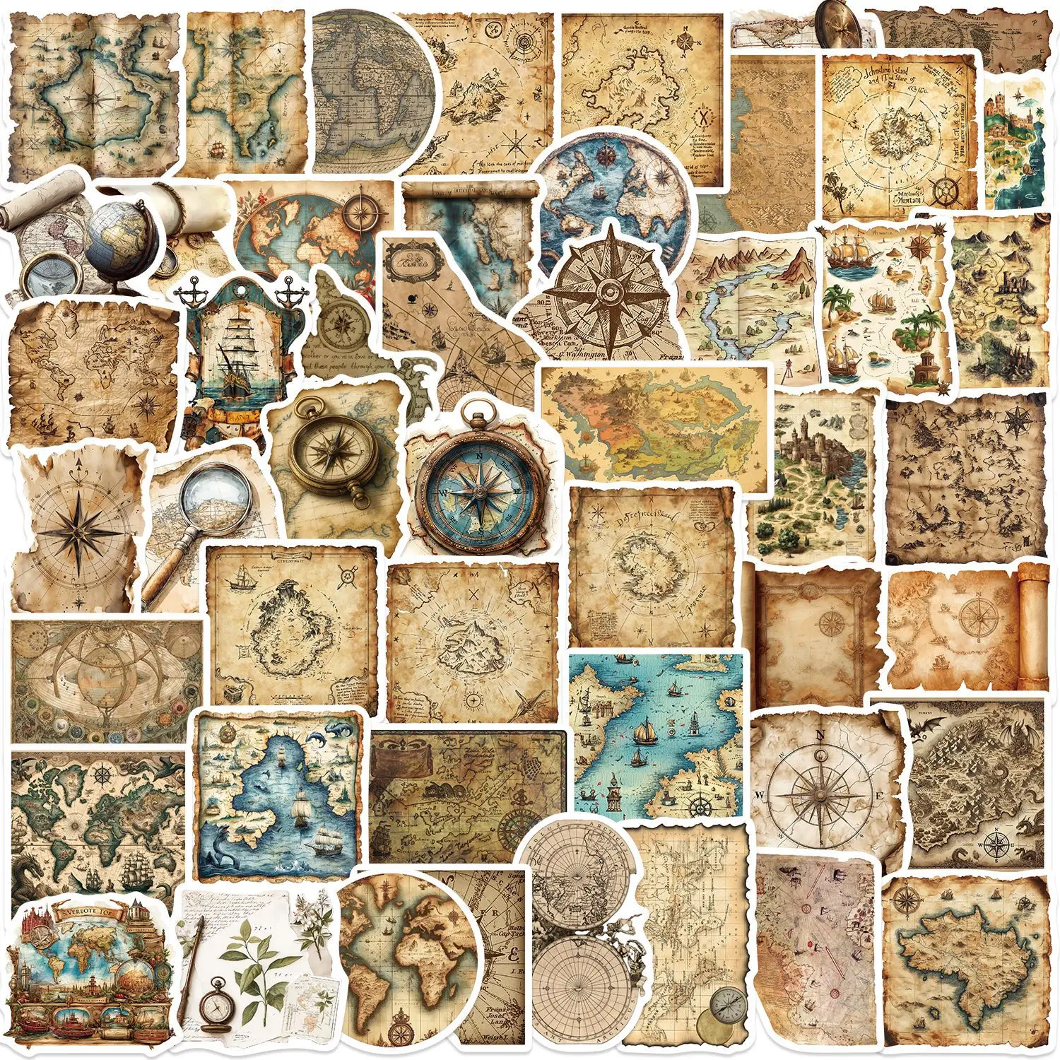 

50PCS Cartoon Retro Map Travel Sticker Creative Decoration Mobile Phone Case Notebook Water Cup Toy Gift Waterproof Gift Sticker