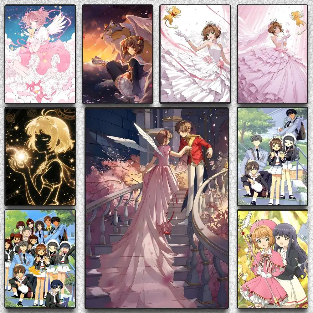 Anime C-Cardcaptor Sakura Cartoon Poster Self-adhesive Advanced Aesthetic Printing Paper Wall Art for Living Room Home Decor