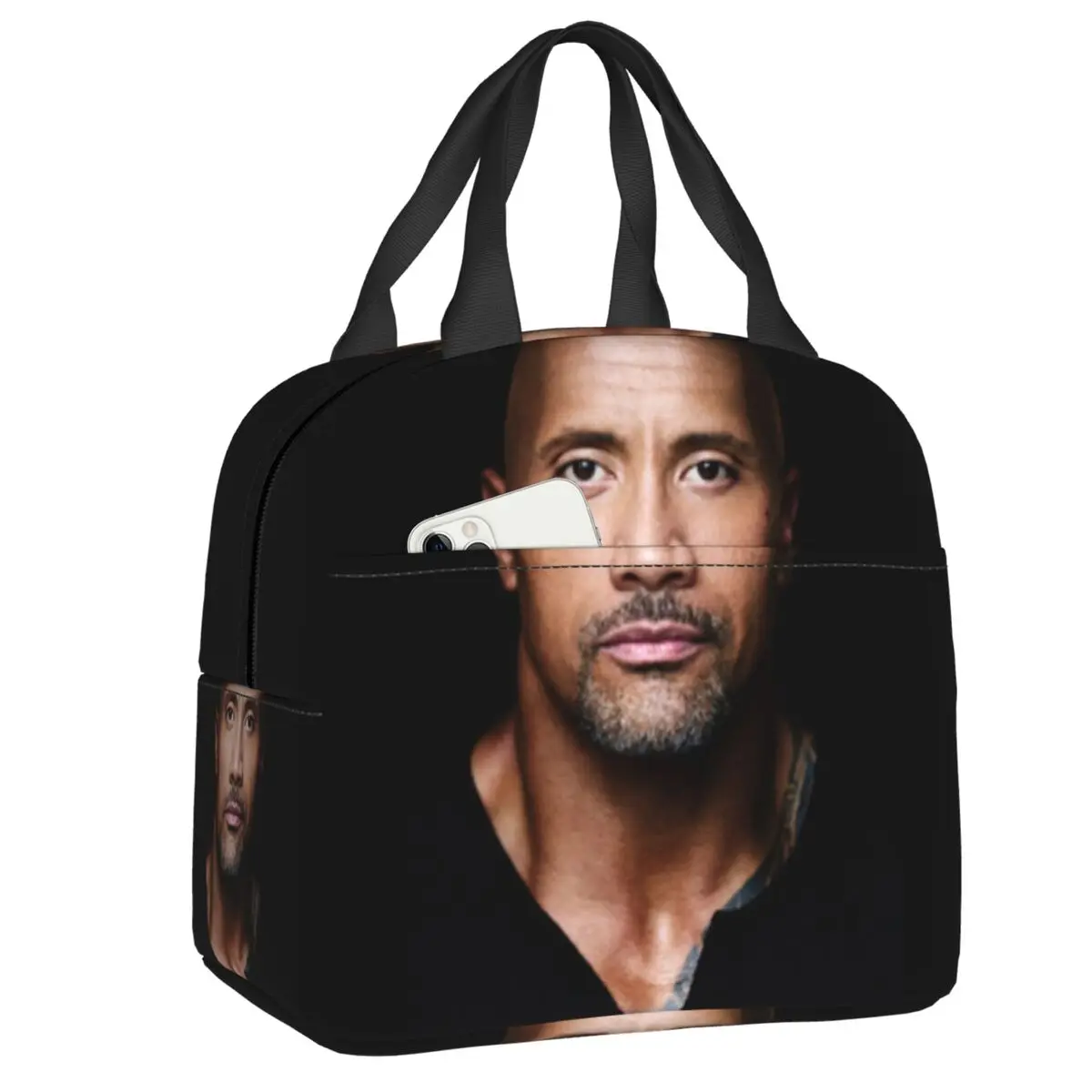 Custom The Rock Face Dwayne Portable Lunch Box Women Multifunction Famous Actor Johnson Thermal Cooler Food Insulated Lunch Bag