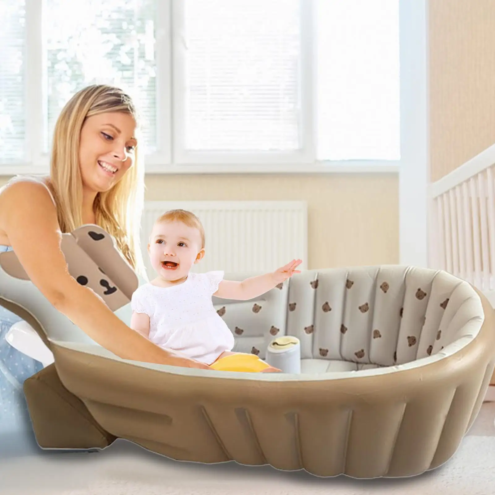 

Baby Bath Tub Inflatable Toddler Shower Tub Adjustable Bathing Support Seat Foldable Sitting Shower Bathtub For Camping Beach