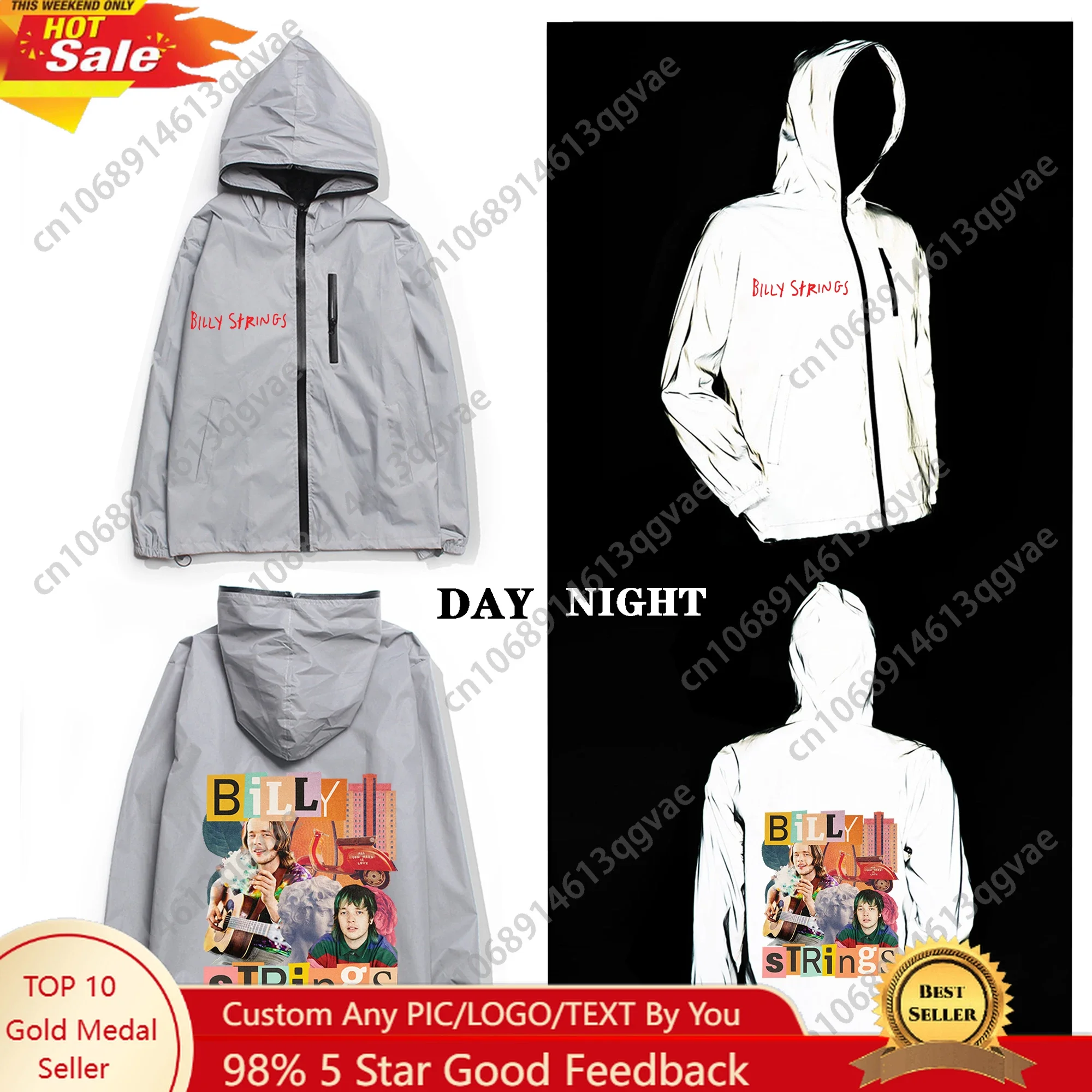 

Billy Music Strings Guitarist Reflective Jacket Mens Womens Coat Hooded Windbreaker Pocket Jackets Cycling Custom Made Hoodie