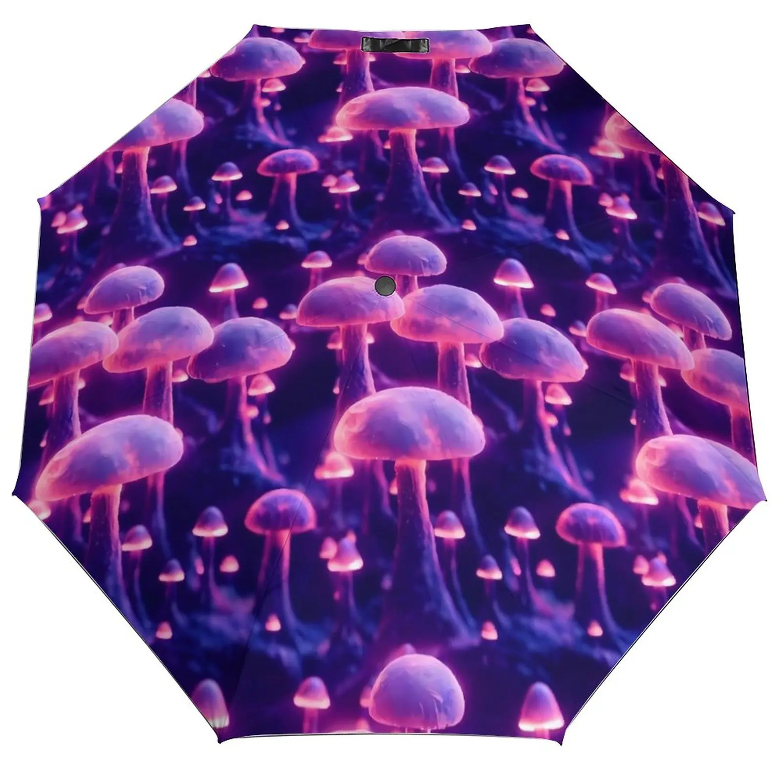 Magic Mushroom Umbrella Purple Mushrooms Print Cute Portable Umbrella Art Car UV Protection Automatic Umbrella