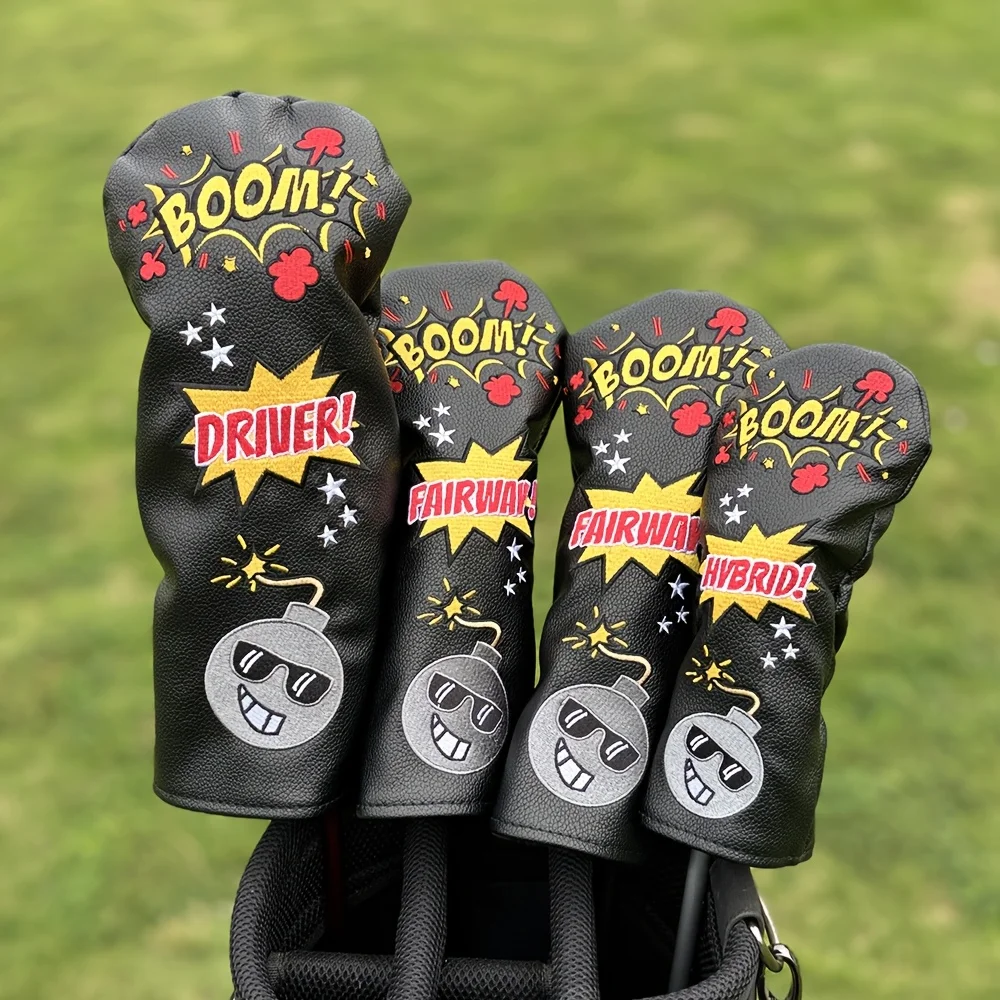 

1шт Черный креативный головной убор для гольф-клуба с надписью «БУМ!» Дизайн — стильный водитель, дерево Fairway и гибридная крышка