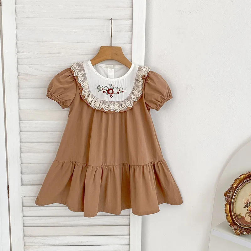 Party Dress Summer New Style Girls' Dress Korean Version Lace Embroidery Short Sleeve Princess Skirt Children's Clothing Dress