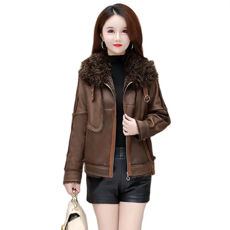 

Fashion Big Collar Warm One Short Coat Women In Winter 2023 New Loose Foreign Style High-end Luxury Fur Coat Womens Tide