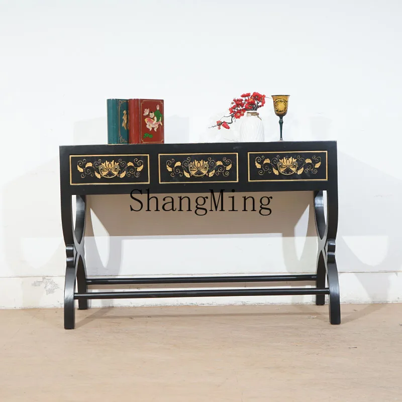 

ZYY Chinese tea table and chair combination light luxury neoclassical tea art table tea writing desk solid wood