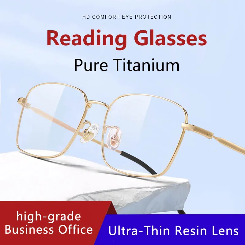 

Ultra-Thin Blue Light Blocking Reading Glasses Spectacles With Gold Wire Frames Pure Titanium Frame Alloy Presbyopic Glass