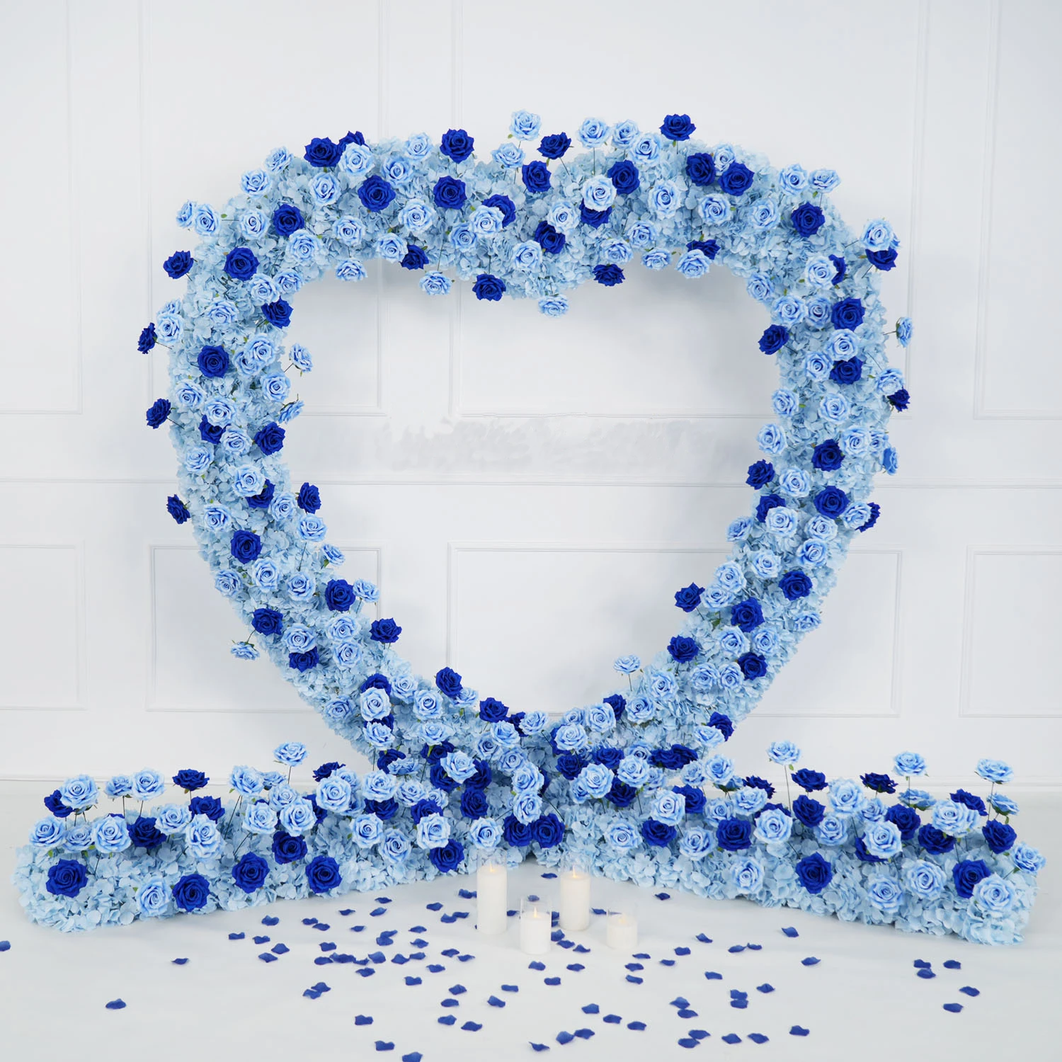 2m Love Heart-Shaped Arch Frame Decor 5D Blue Floral Row Arrangement Wedding Backdrop Flower Stand Celebration Event Props