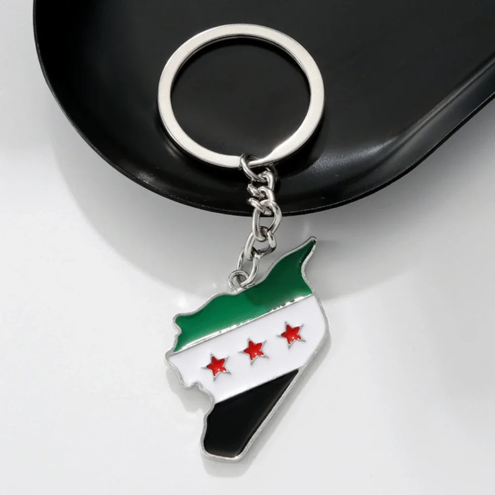 Syrian Map Pendant Free People's Revolution Flag Keychain Pendant Gold Color/silver Color Metal Three Star Flag Hanging Decorate