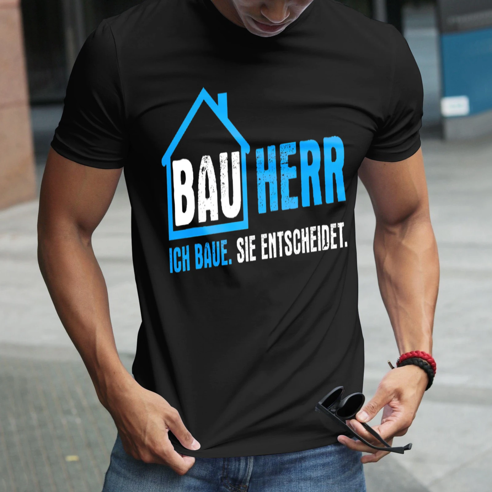 Herren-T-Shirt „Bauherr Ich Baue Sie Entscheidet“ – perfekt für Freizeitkleidung, Partys und Karneval-Outfits