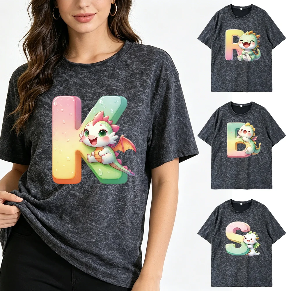 Women New Summer Round Neck Short Sleeve T‑Shirt Initials pattern Casual Comfortable Loose Streetwear Couple Matching Tees Tops