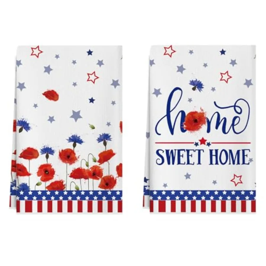 

Sweet Home Красные Синие Цветы Америка Патриотические 4 июля День памяти День независимости Кухонные полотенца Полотенца для посуды 18x26 Ih Hom