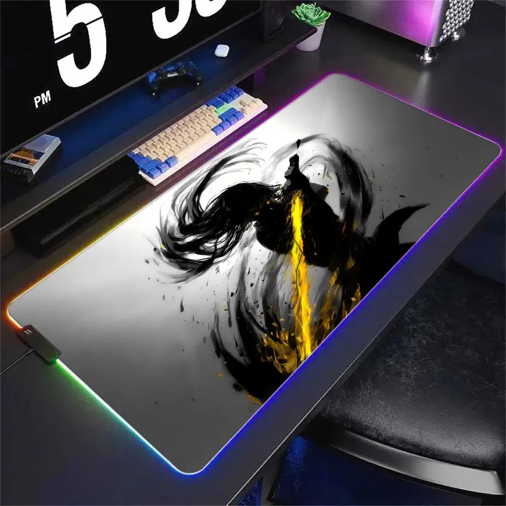 

Японский самурай, большой игровой коврик для мыши RGB, светодиодный светильник, резиновый фиксированный край, игровые аксессуары, настольные коврики, коврик для клавиатуры ПК XXL 90x40 см