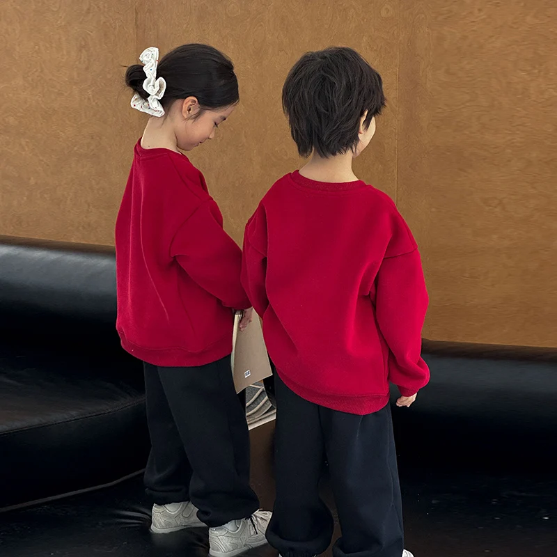 1-12 Years Girl Boy Brother Sister S-XXXL Mom Dad Family Matching Outfits 2025 Winter Horse New Year Rich Plus Velvet Sweatshirt