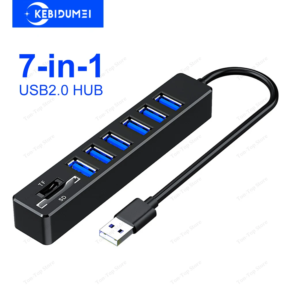 8 портов USB 2.0 HUB USB 2.0 Разветвитель 480 Мбит/с Высокоскоростной адаптер OTG USB-док-станция Устройство чтения карт SD/TF для ПК, ноутбука Macbook