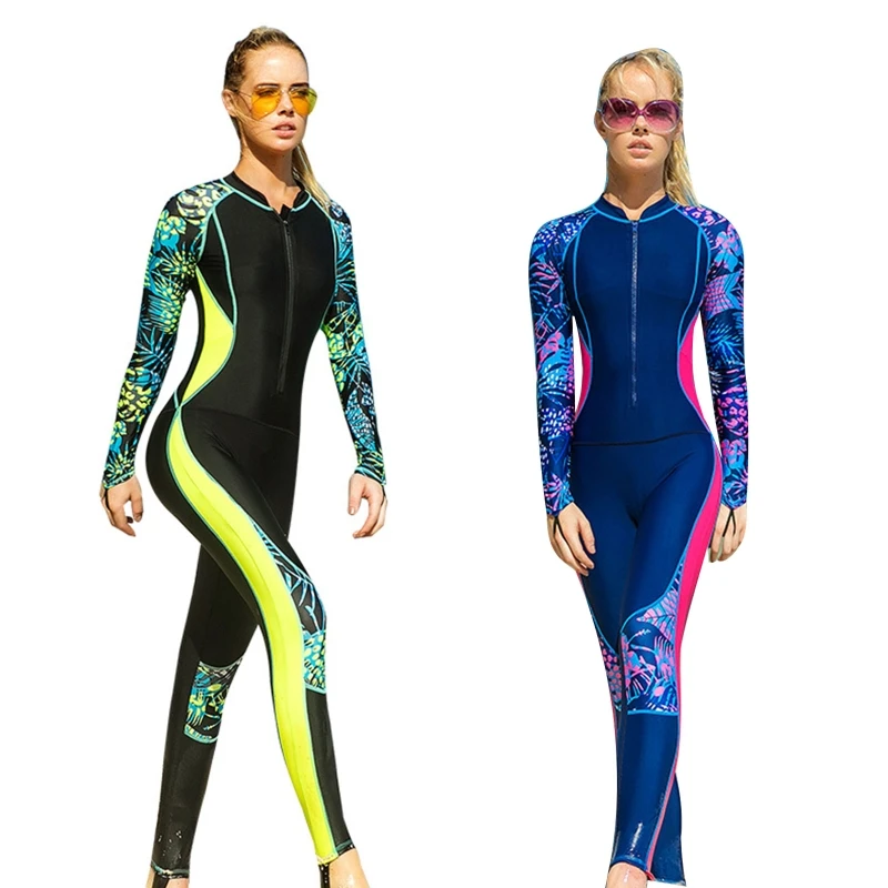 

Woman Long Sleeve Swimwear For Surfing Swimming Diving Keep Anti UV Lycra Front Zipper Full Body Swimwear For Water Sports