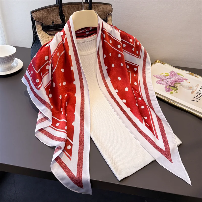 

1 pcs New Fashion Dot Triangular Silk Scarf Women Handkerchief Printed Shawl Female Head Bandana Small Neck Muffler Hijab Lady