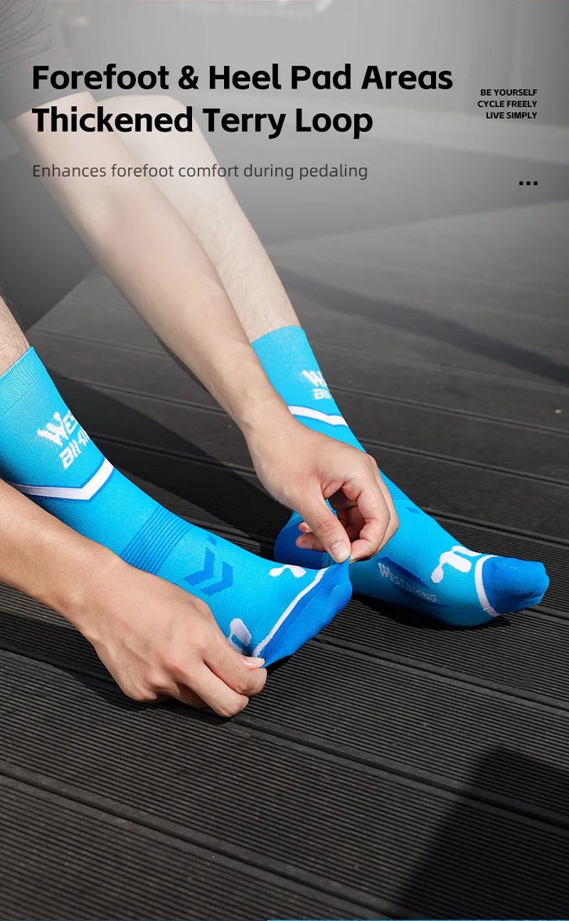 WEST BIKING Fahrradsocken für Männer und Frauen, gestreift, mit Logo, weich, dehnbar, atmungsaktiv, Sportsocken, Lauf- und Fahrradausrüstung, EU 37-44 – Detail 6