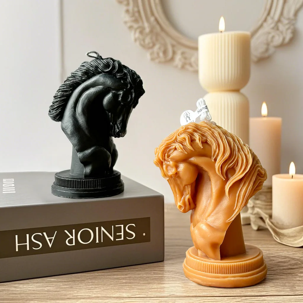 Molde de silicona 3D con forma de cabeza de caballo creativa, molde de silicona para hacer velas, jabón aromático, yeso, manualidades, decoración del hogar, regalo