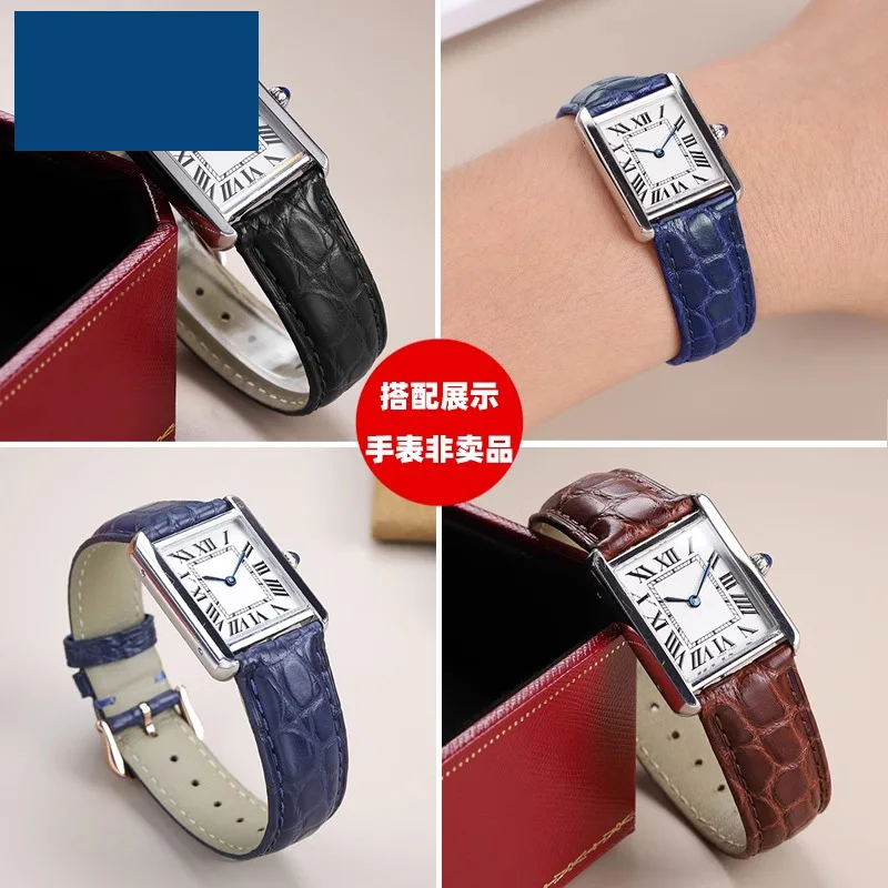 High quality Crocodile Skin WatchBand Bracelet For Cartier Tank London Solo men women Cowhide bottom watch strap 16mm 18mm 20mm