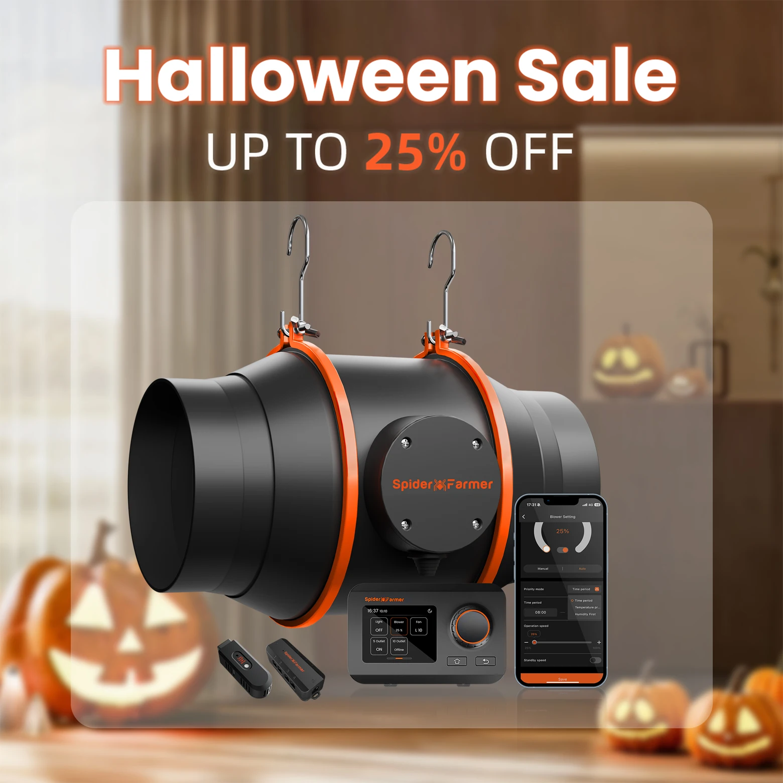 Spider Farmer 4"/6" Inline-Lüfter mit GGS-Controller, intelligente APP-Steuerung, Lüftungsluftkühlungsventilator für Wachstumszelt