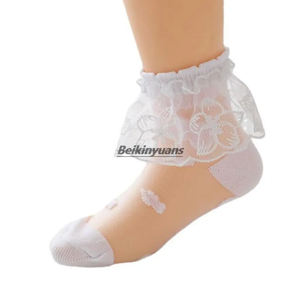 New summer children\'s socks girls lace socks Princess mesh glass silk stockings girls white socks