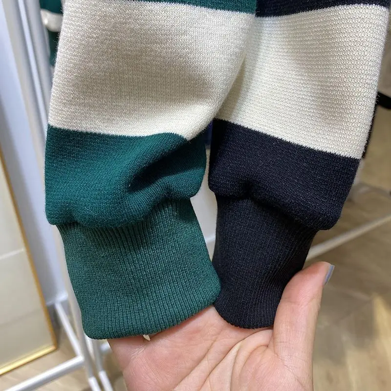 Sudaderas de manga larga con cuello vuelto para mujer, jerséis de dos piezas falsas de Color de contraste a rayas, Tops de moda, primavera y otoño,