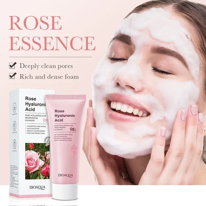 Rose Hyaluronic Acid Facial Cleanser Foam Face Wash Remove Blackhead Moisturizing Shrink Pores Deep Cleaning Skin Care 100g