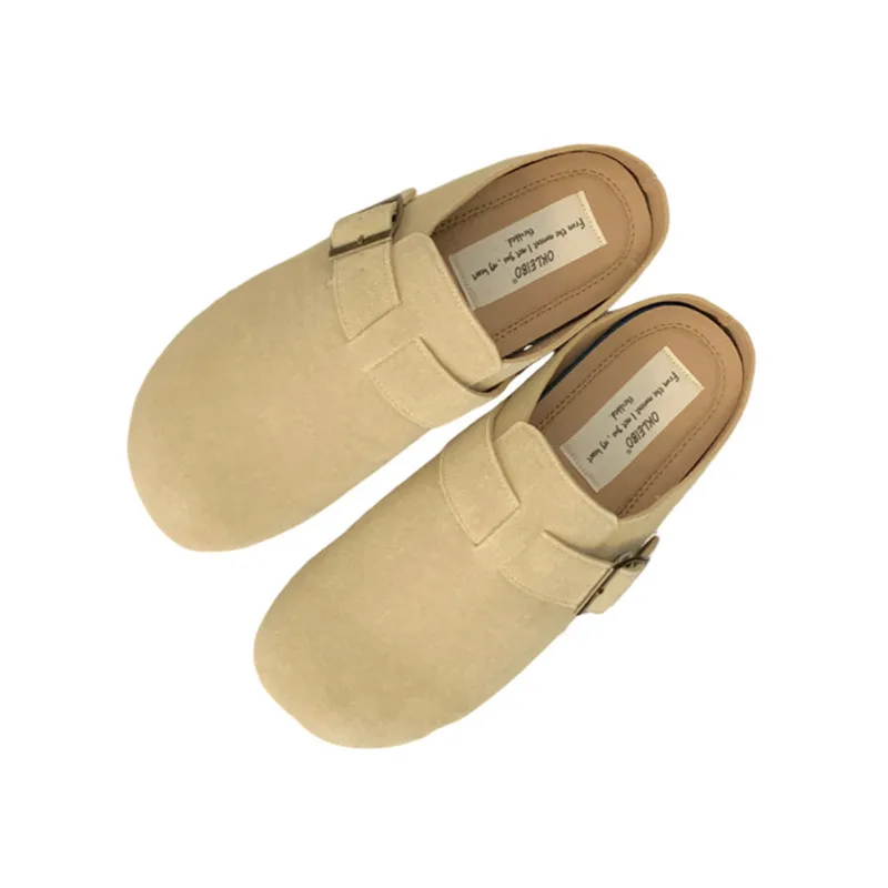 Comfortable soft-soled flats for women 2024 Buckle leather flats for Women Vintage Day Ugly Cute shoes frosted leather