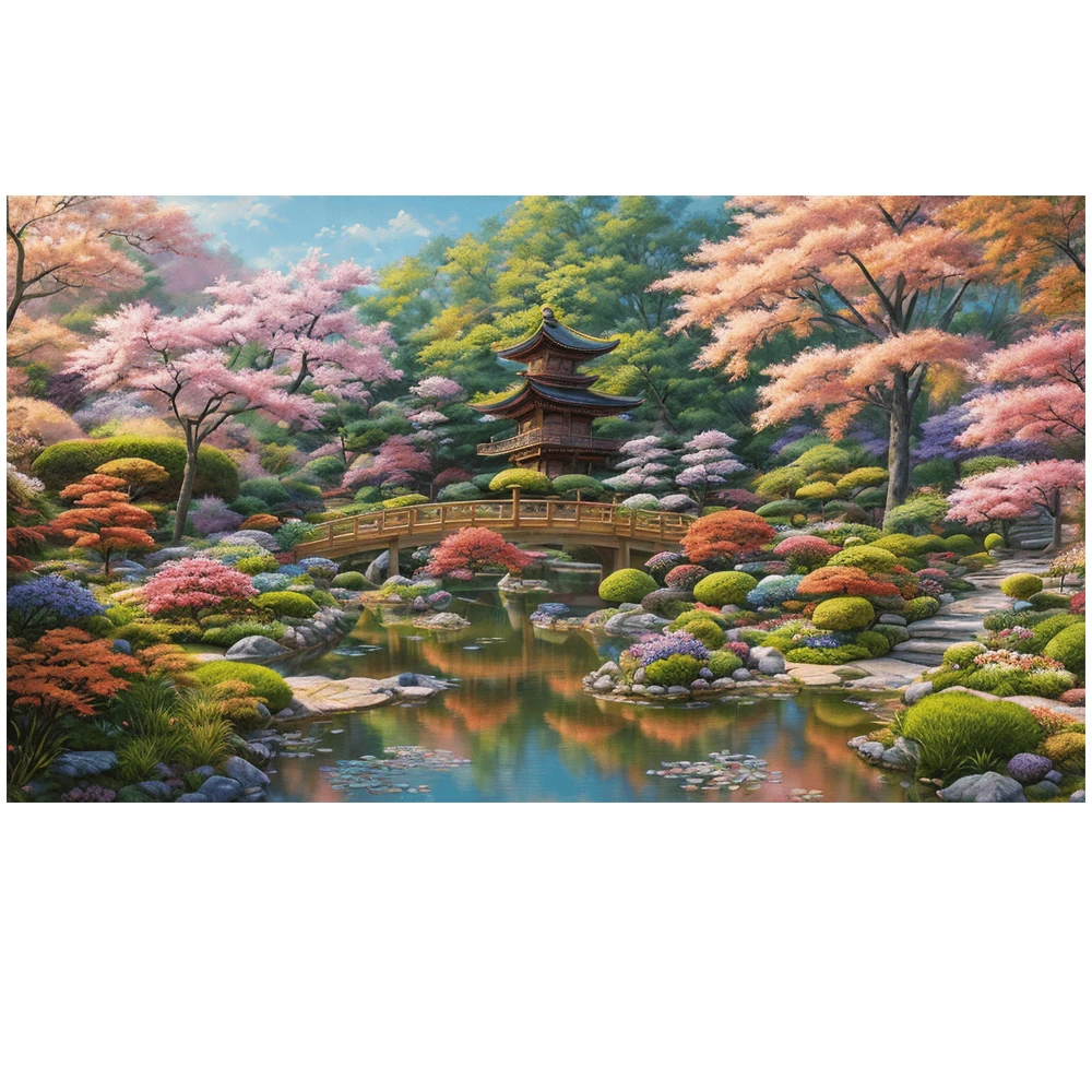 Parks Emples Pavilion Trees Diy Diamond Painting Large Size Square Round Diamond Mosaic Embroidery Kits Natural Scenery Decor