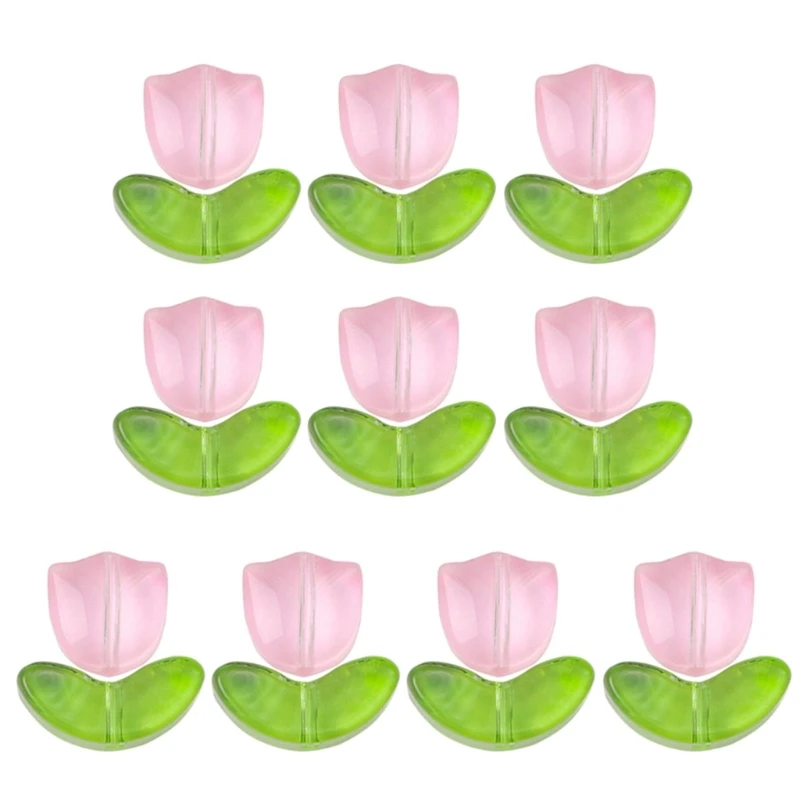 

10pcs Glass Flower Charm Beads Color Tulip Flower Charm Spacer Beads Flower Spacer Beads Charm for Jewelry Making 57BD