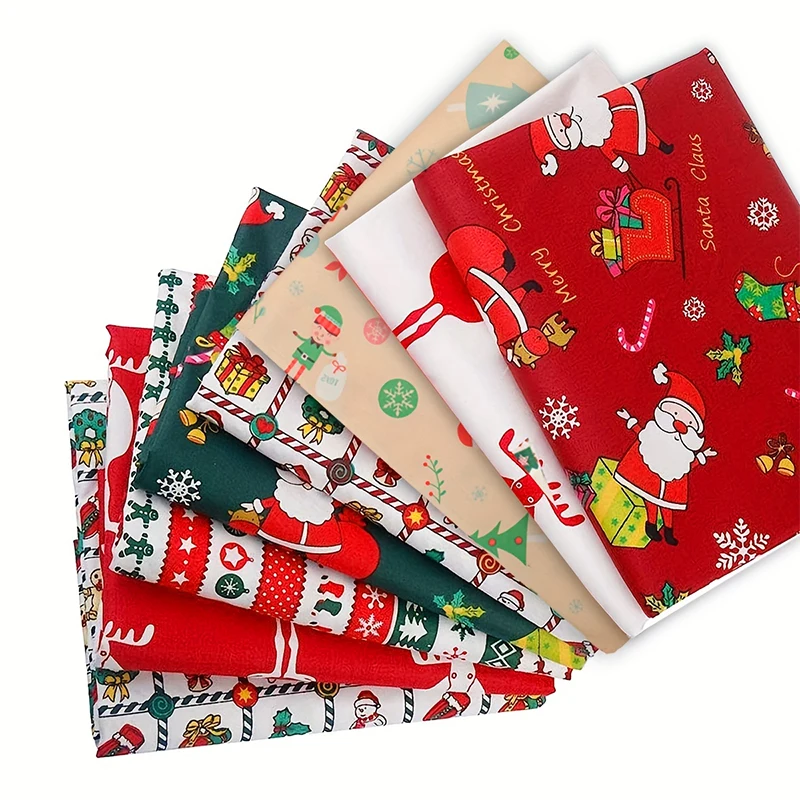 8Pcs 25cm Christmas Series Cotton Fabric Santa Claus Elk Xmas Tree Printed Patchwork Cloth Handmade Sewing Quilting Materials