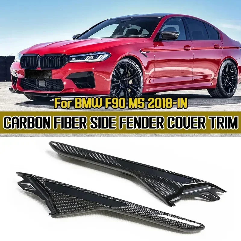 2pcs Carbon Fiber Replacement Side Fender Cover For BMW F90 M5 2018-IN Side Air Intake Vents Cover Trim Automotive Exterior Part